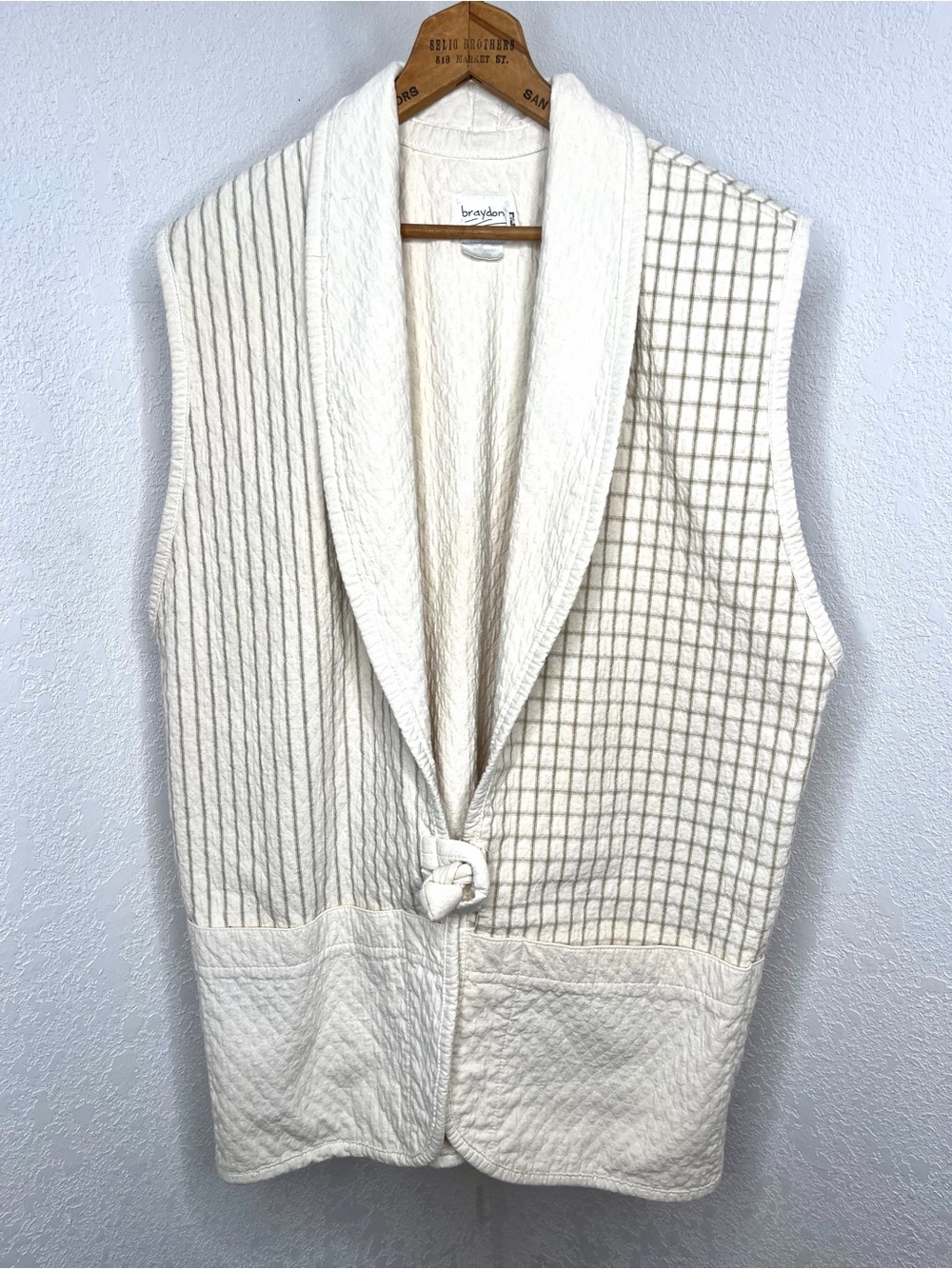 Vintage Braydon Weekend Quilted Cream Vest Heavy 100% Cotton Women’s Size Medium